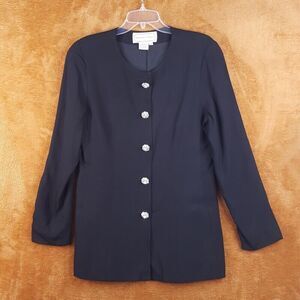 Vintage ADRIENNE VITTADINI Womens Jacket Size 10 Black Blazer Rhinestone 90s